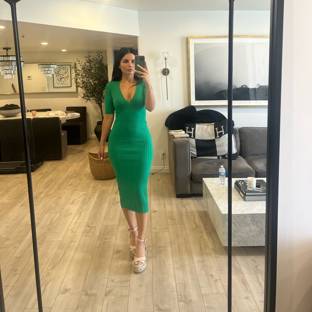 Zara green ribbed bodycon dress size small
